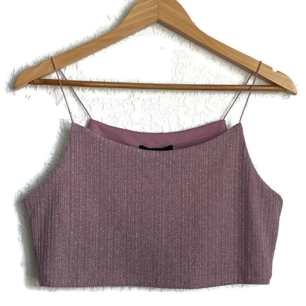 NWT F21 Sparkly Dusty Rose Crop Top Sz L